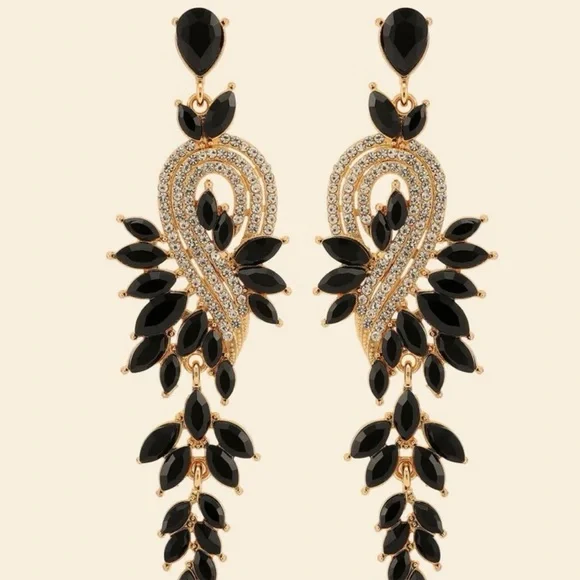 Rhinestone Leaf Drop Earrings - Picture 4 of 5